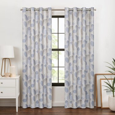 Eclipse Blackout Curtain Larissa Leaf Grommet Curtain 95 in Long x 50 in Wide Patterned 100 Blackout Curtain Thermal Insulated Curtain for Living Room or Bedroom 1 Window Curtain Sky Blue