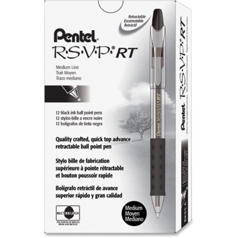 Pentel RSVP RT Retractable Ballpoint Pen 10mm Tip Black Ink Box of 12 BK93A