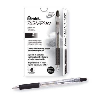 Pentel RSVP RT Retractable Ballpoint Pen 10mm Tip Black Ink Box of 12 BK93A