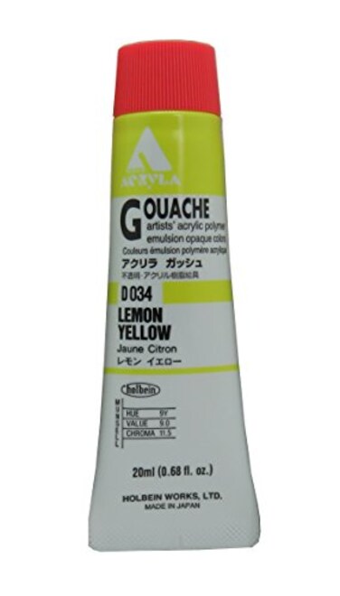 Holbein Acryla Gouache Artists Acrylic Polymer Emulsion 20ml Lemon Yellow D034