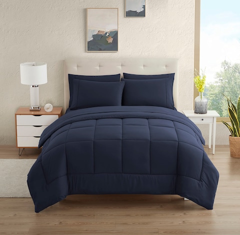 Dorm Room Essentials College Bedding Comforter Set 5 Piece Twin XL Size Bed in a Bag for College Students Boys and Girls Twin XL Navy Blue
