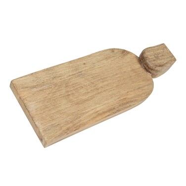 Creative CoOp Large HandCarved Mango Wood Slicer Face Handle Design and Combed Finish Natural Cheese and Cutting Board
