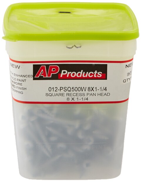 AP Products 012PSQ500 W 8 X 114 White Pan Head Square Recess Screw  Pack of 500