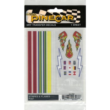 Woodland Scenics P307 Pine Car Derby Dry Transfer Decal 4 by 5Inch Sheet Stripes and Flames