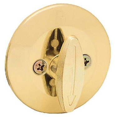 Kwikset 663 Deadbolt Unkeyed Deadbolt Lock Polished Brass Round Interior Turn Piece for Front Entry Door with Latch and Adapter No Exterior Assembly