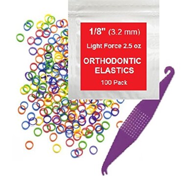 18 Inch Orthodontic Elastic Rubber Bands  100 Pack Neon Light Force 25 oz  Dental Rubber Bands Teeth Rubber Bands Gap Fixer Dreadlock Rubber Bands 1 Elastic Placer for Braces Included