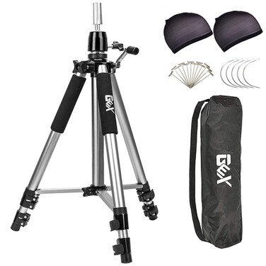 GEX 63 Heavy Duty Mannequin Tripod Stand for Wig Cosmetology Training Practice Doll Manikin Head Tripod Wig Stand With Travel Bag Silver