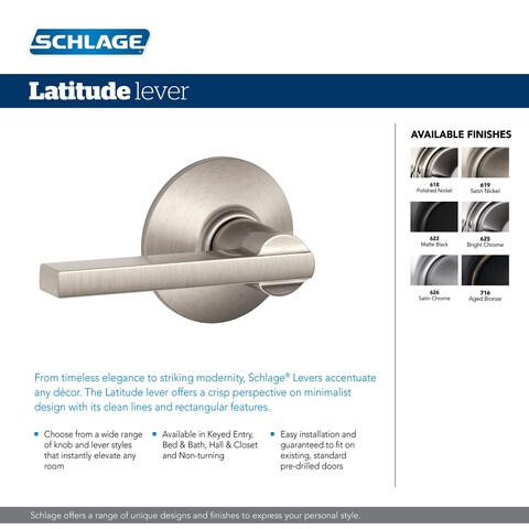 Schlage F51A LAT 716 Latitude Door Lever Keyed Entry Lock Aged Bronze