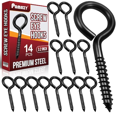 14PCS Screw Eyes 32 Inch Black Eye Hooks Screw Self Tapping Eye Heavy Duty Eye Bolt for Wood Securing Cables Wire Hammock Stand Indoor  Outdoor Use