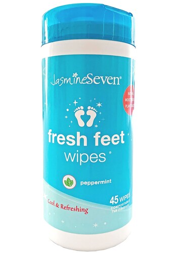 Fresh Feet Wipes  Peppermint  45count Resealable Canister Natural Foot and Body Wet Wipes  by Jasmine Seven
