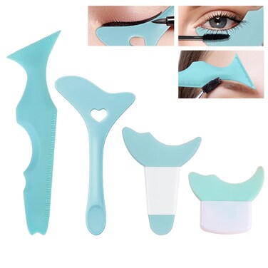 4 Pcs All In One Eyeliner Stencils Wing Tips  Eyeshadow and Eyeliner Stencils Pad  Silicone eyeshadow baffle Defined Eyeliner Eyelash Guide Tool for Beginners and Makeup Masters  Blue