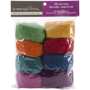 Dimensions Needlecrafts Rainbow Wool Roving for Needle Felting 8 pack 80g