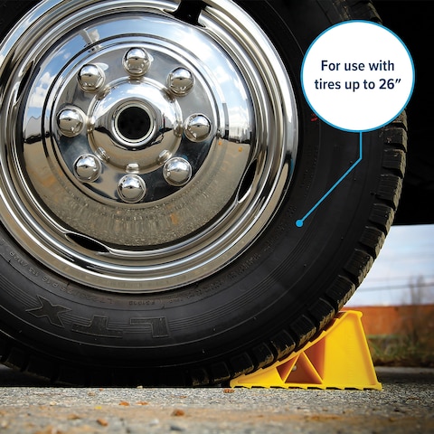 Camco CamperRV Wheel Chock  Keeps Trailer InPlace to Safely Unhitch or Park  Compatible with Wheels Up to 26 in Diameter  Molded of HeavyDuty Hard Plastic  2Pack 44414