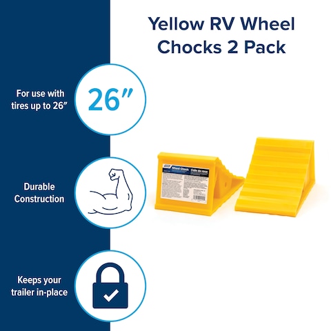 Camco CamperRV Wheel Chock  Keeps Trailer InPlace to Safely Unhitch or Park  Compatible with Wheels Up to 26 in Diameter  Molded of HeavyDuty Hard Plastic  2Pack 44414