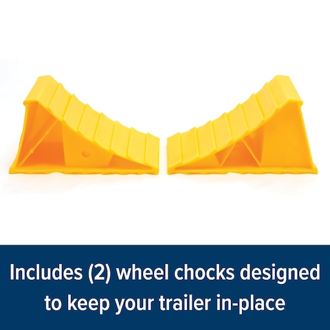 Camco CamperRV Wheel Chock  Keeps Trailer InPlace to Safely Unhitch or Park  Compatible with Wheels Up to 26 in Diameter  Molded of HeavyDuty Hard Plastic  2Pack 44414