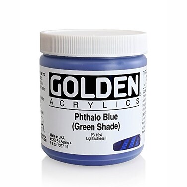 Heavy Body Acrylics by GOLDEN Phthalo Blue Green Shade 8 fl oz Jar Professional Acrylic Paint Transparent