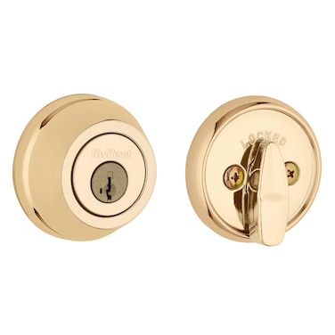 Kwikset 780 Deadbolt Lock Polished Brass Round Exterior Keyed Front Entry Door Pick Resistant SmartKey Rekey Security Single Cylinder Dead Bolt with Microban Protection