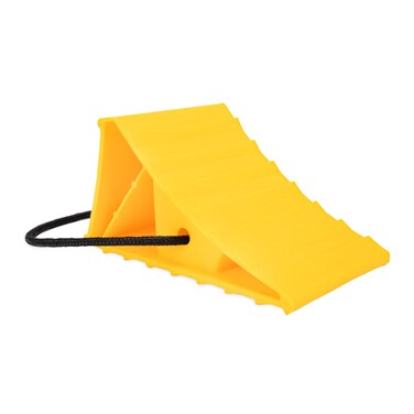 Camco 44472 Wheel Chock With Rope For Easy Removal Helps Keep Your Trailer or RV In Place Pack of 1 Yellow