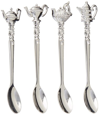 Elegance Silver 87625 Silver Plated Teapot Tea Spoon with Crystal Pack of 4