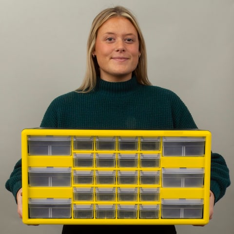 AkroMils 10126 26Drawer Plastic Drawer Storage Cabinet for Garage Organization Bead Organizer Lego Storage Teacher Toolbox Makeup Organizer and More 20Inch W x 6Inch D x 10Inch H Yellow