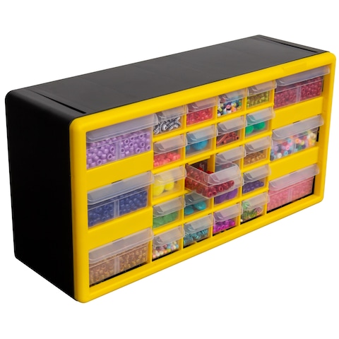 AkroMils 10126 26Drawer Plastic Drawer Storage Cabinet for Garage Organization Bead Organizer Lego Storage Teacher Toolbox Makeup Organizer and More 20Inch W x 6Inch D x 10Inch H Yellow