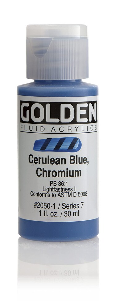 Fluid Acrylics by GOLDEN Cerulean Blue Chromium 1 fl oz Bottle Professional Acrylic Paint SemiOpaque