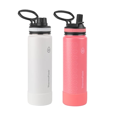 ThermoFlask 24 oz Double Wall Vacuum Insulated Stainless Steel 2Pack of Water Bottles WhiteCoral