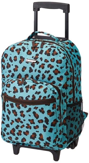 Rockland Double Handle Rolling Backpack BLUELEOPARD 17Inch