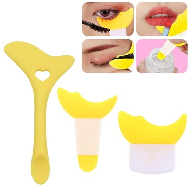 Eyeliner Stencils Silicone Eyeliner Aid Reusable Mascara Shield Guard Wing Eyeliner Eyelash Lipstick Eyeshadow Applicators Guide Tool Multifunctional Makeup Tool 3Pcs Yellow