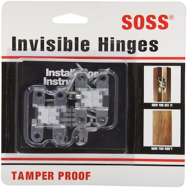 SOSS 101CUS26D Mortise Mount Invisible Hinges with 4 Holes Zinc Satin Chrome Finish 11116 Leaf Height 38 Leaf Width 2964 Leaf Thickness 5 x 34 Screw Size 1 Pair