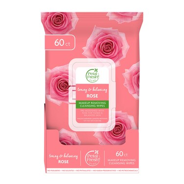 Petal Fresh Pure Brightening Rose Makeup Removing Cleansing Towelettes Gentle Face Wipes Daily Cleansing Vegan and Cruelty Free 60 count