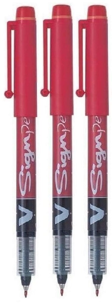 Pilot Red V Sign Pen Liquid Ink Medium 2mm Nib Tip 06mm Line Width VSign Fibre Tip Point Marker Graphics SWVSP Pack of 3