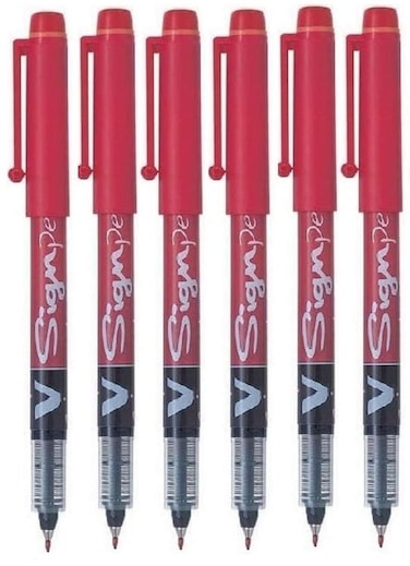 Pilot Red V Sign Pen Liquid Ink Medium 2mm Nib Tip 06mm Line Width VSign Fibre Tip Point Marker Graphics SWVSP Pack of 6