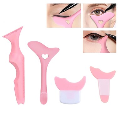 4 Pcs All In One Eyeliner Stencils Wing Tips Eyeshadow and Eyeliner Stencils Pad Silicone eyeshadow baffle Defined Eyeliner Eyelash Guide Tool for Beginners and Makeup Masters Pink