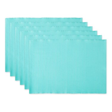 DII Basic Everyday Ribbed Tabletop 100 Cotton Placemat Set 13x19 Aqua 6 Piece