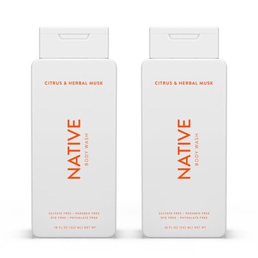 Native Body Wash Contains Naturally Derived Ingredients  For Women  Men Sulfate Paraben  Dye Free Leaving Skin Soft and Hydrated  Citrus  Herbal Musk 18 oz  2 Pk