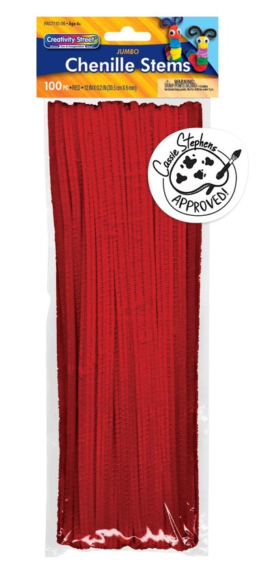 Creativity Street Jumbo Bendable Stem 12in x 6mm Red 600 per Bag