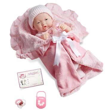 JC Toys Soft Body La Newborn in Bunting and Accessories Asian Pink 18784