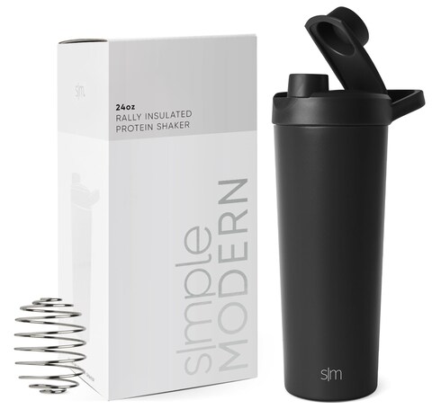 Simple Modern Stainless Steel Shaker Bottle with Ball 24oz  Metal Insulated Cup for Protein Mixes Shakes and Pre Workout  Rally Collection  Midnight Black