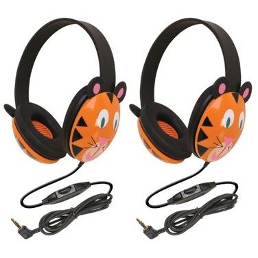 Califone 2810TI Tiger Motif Listening First Stereo Headphone Pack of 2 Adjustable Headband Comfortable for Extended wear Specifically Sized for Young Children