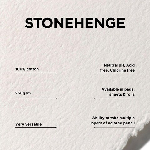 Stonehenge 100 Cotton Medium Weight Pad White 11 x 14 inches 250gsm 15 Sheets for Dry Media