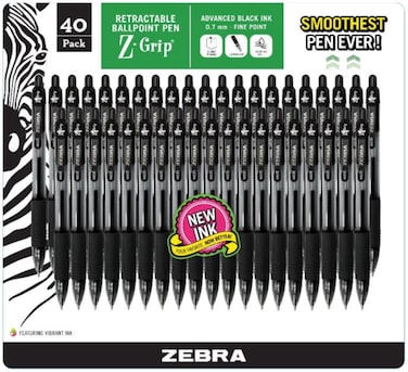 Zebra Pen Zebra Black Pens  40 Pack  Zebra Z Grip Ballpoint Pen  7 mm Fine Point  Retractable