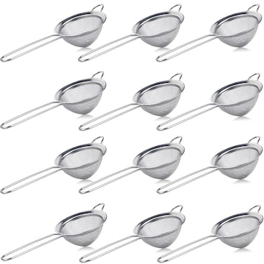 12 Packs Stainless Steel Small Strainer Steel Cone Shaped Cocktail Strainer Juice Strainer Tea Strainer Coffee Strainer Long Handle for Bar Strainer Tool 32 Inches Silver