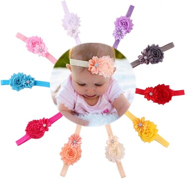 QandSweet Baby Girl Headbands with Polygonal Flower Inlay Rhinestone for Photography 10 Pack