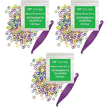 18 Inch Orthodontic Elastic Rubber Bands  300 Pack Neon Heavy Force 45 oz  Dental Rubber Bands Teeth Rubber Bands Gap Fixer Dreadlock Rubber Bands 1 Elastic Placer for Braces Included