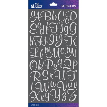 Sticko Small Sticker AlphaMural ScriptWhiteGlitter 52 Pieces 5290109