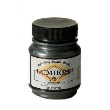 Jacquard Lumiere 225oz Fabric Paint Pewter  Metallic Paint for Fabric Leather Canvas Paper and Wood  Lightbodied Metallic Acrylic Paint  Lightfast  Vibrant Metallic Acrylic Paints