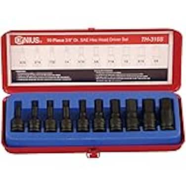 GENIUS TOOLS 10PC 38 Dr SAE Hex Impact Bit Socket Set CRMo  TH310S full size