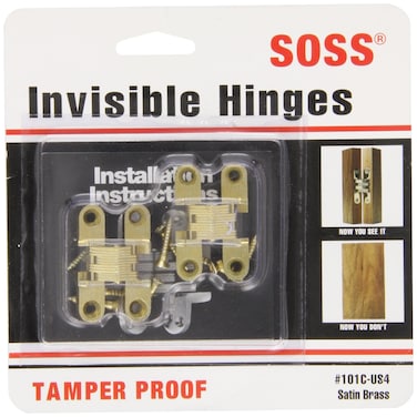 SOSS  101CUS4 Mortise Mount Invisible Hinges with 4 Holes Zinc Satin Brass Finish 11116 Leaf Height 38 Leaf Width 2964 Leaf Thickness 5 x 34 Screw Size 1 Pair