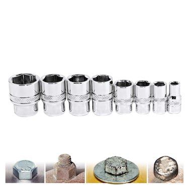 Powerbuilt 941323 8 Piece SAE Zeon Socket Set  with use for Standard Rusted Rounded Bolts and Nuts Size from 14 to 34